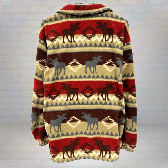 Vintage Moose Fleece Jacket 90s Zip Up | Retro Aztec Cabin Coat | Size Medium - Picture 2 of 4